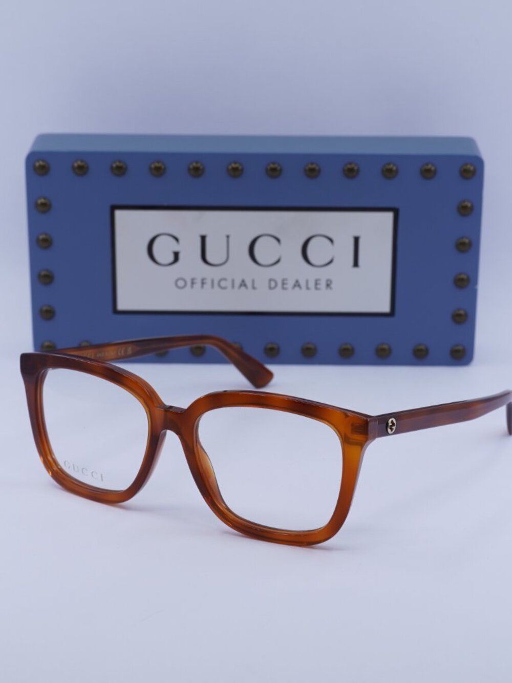 Gucci GG1319O 002 Square Eyeglasses – Blonde Havana 53mm